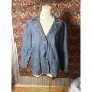 Denim Blazer Jacket Classic Jean Coat Casual Work Office Career